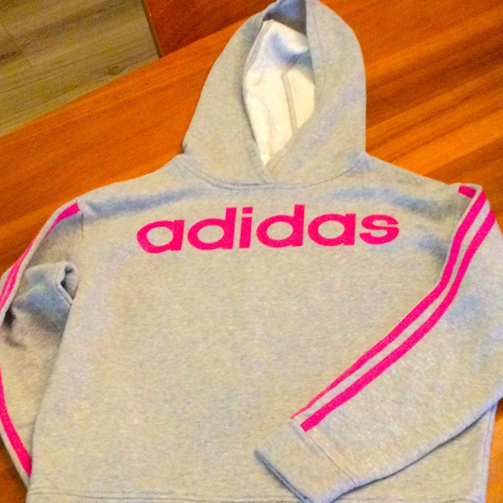 Adidas Kids Hoodie in Gray with Pink Accents
